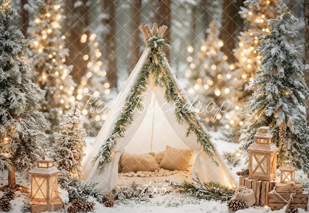 Kate Weihnachten Winterwald Zelt Lichter Hintergrund Entworfen von Emetselch - Kate Backdrop.de