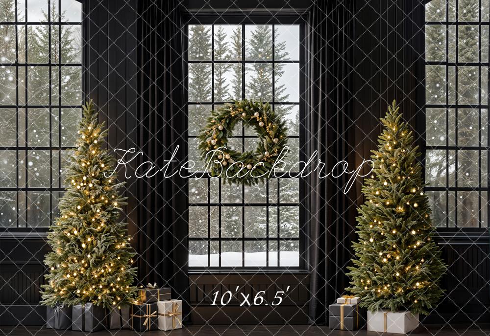 Kate Weihnachten Fenster Weihnachtsbaum Schwarz Fleece Hintergrund Entworfen von Emetselch