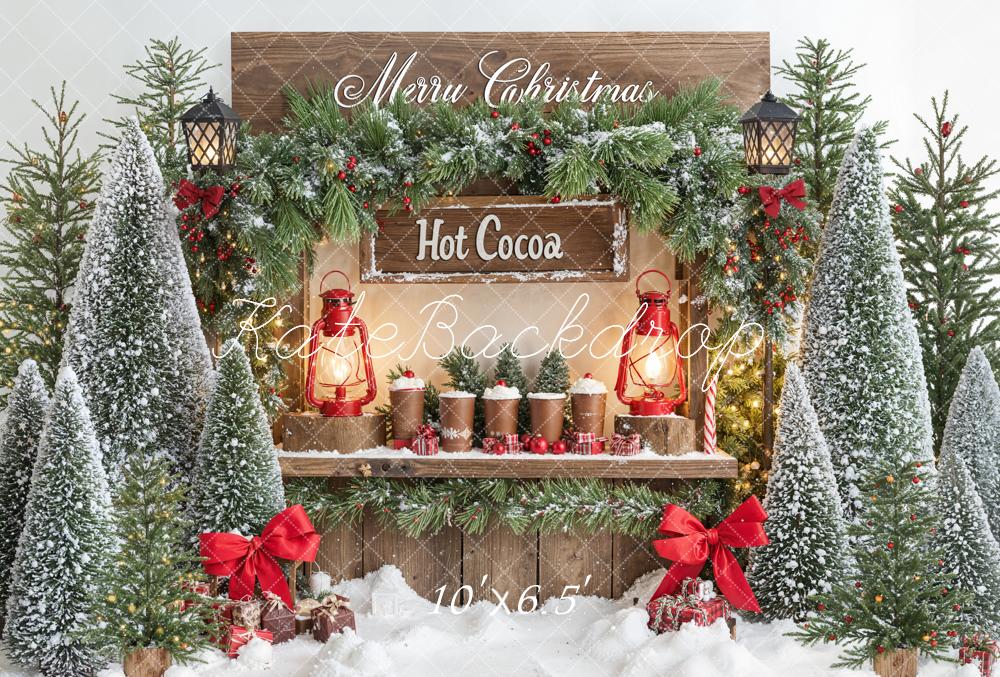 Kate Weihnachten Tannen Heiße Schokolade Rot Fleece Hintergrund Entworfen von Emetselch - Kate Backdrop.de