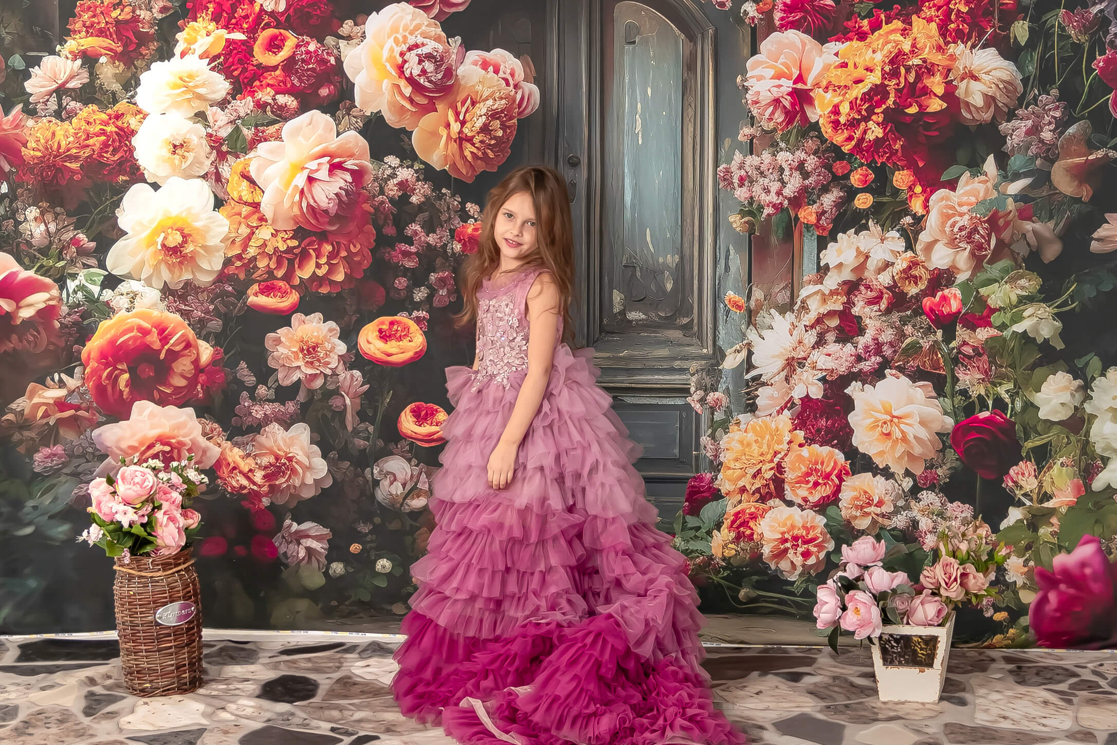 Kate Gradient Rosa und Lila Tiered Kinder Kleid für Fotografie - Kate Backdrop.de