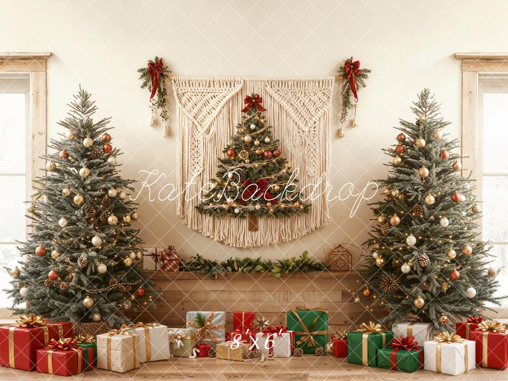 Kate Weihnachten Weihnachtsbäume Geschenke Naturholz Fleece Hintergrund Entworfen von Emetselch - Kate Backdrop.de