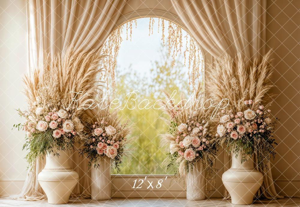 Kate Hochzeit Bogenfenster Blumen Beige Fleece Hintergrund Entworfen von Emetselch