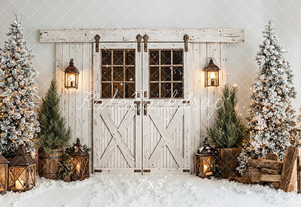 Kate Weihnachten Scheunentor Schneebäume Rustikal Hintergrund Entworfen von Emetselch - Kate Backdrop.de