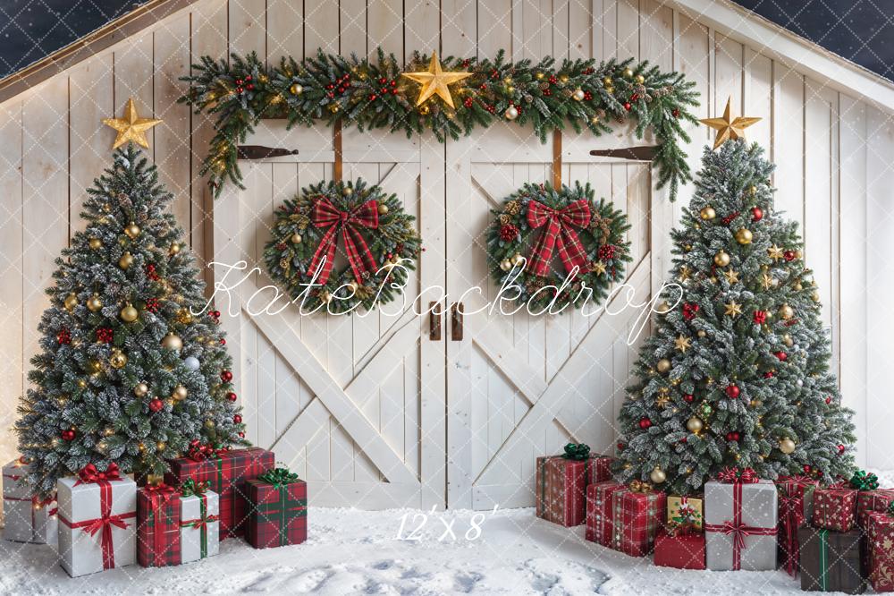 Kate Weihnachten Tannenbaum Scheunentor Geschenke Fleece Hintergrund Entworfen von Emetselch - Kate Backdrop.de
