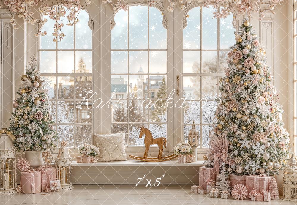 Kate Weihnachten Fenster Weihnachtsbaum Pastell Hintergrund Entworfen von Emetselch - Kate Backdrop.de