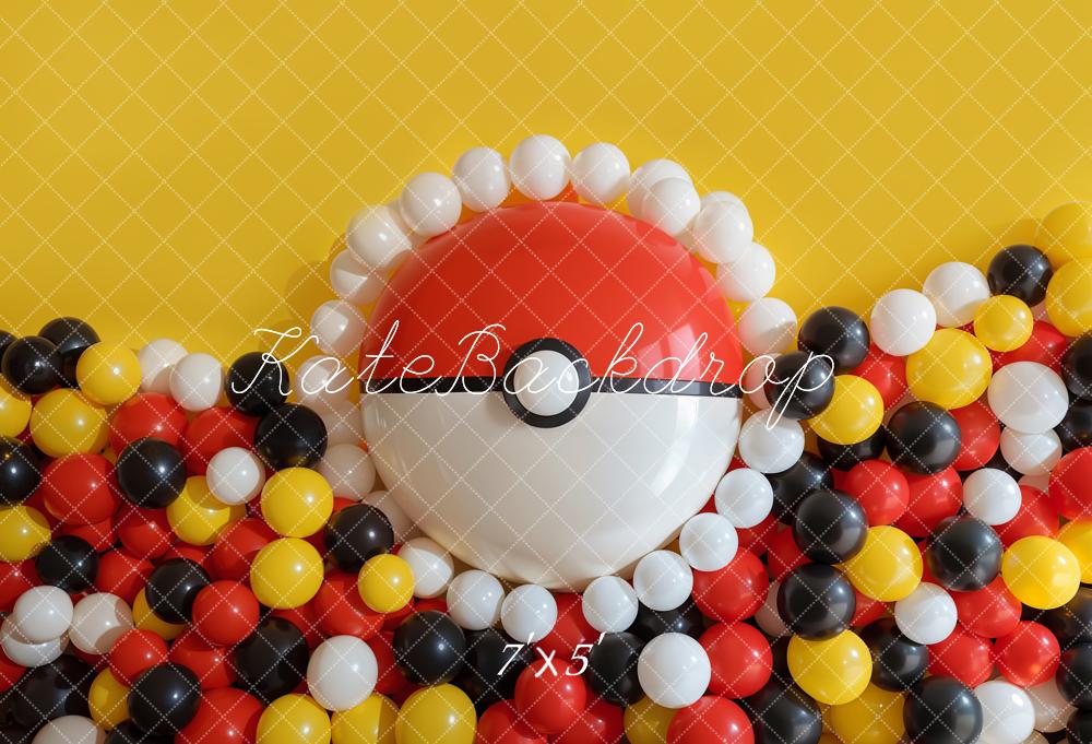 Kate Geburtstag Ballons Pokeball Gelb Hintergrund Entworfen von Emetselch - Kate Backdrop.de