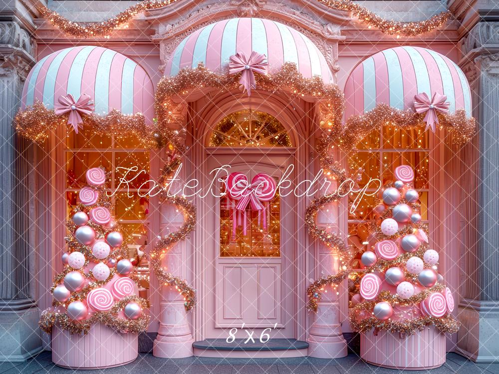 Kate Weihnachten Süßigkeiten Haus Rosa Hintergrund Entworfen von Mini MakeBelieve - Kate Backdrop.de