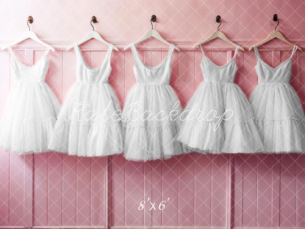 Kate Kinder Weiße Kleider Rosa Wand Hintergrund Entworfen von Emetselch - Kate Backdrop.de