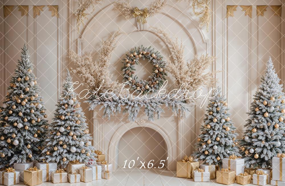 Kate Weihnachten Kamin Weihnachtsbäume Gold Hintergrund Entworfen von Emetselch