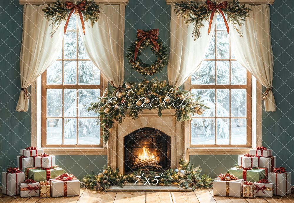 Kate Weihnachten Kamin Fenster Geschenke Hintergrund Entworfen von Emetselch
