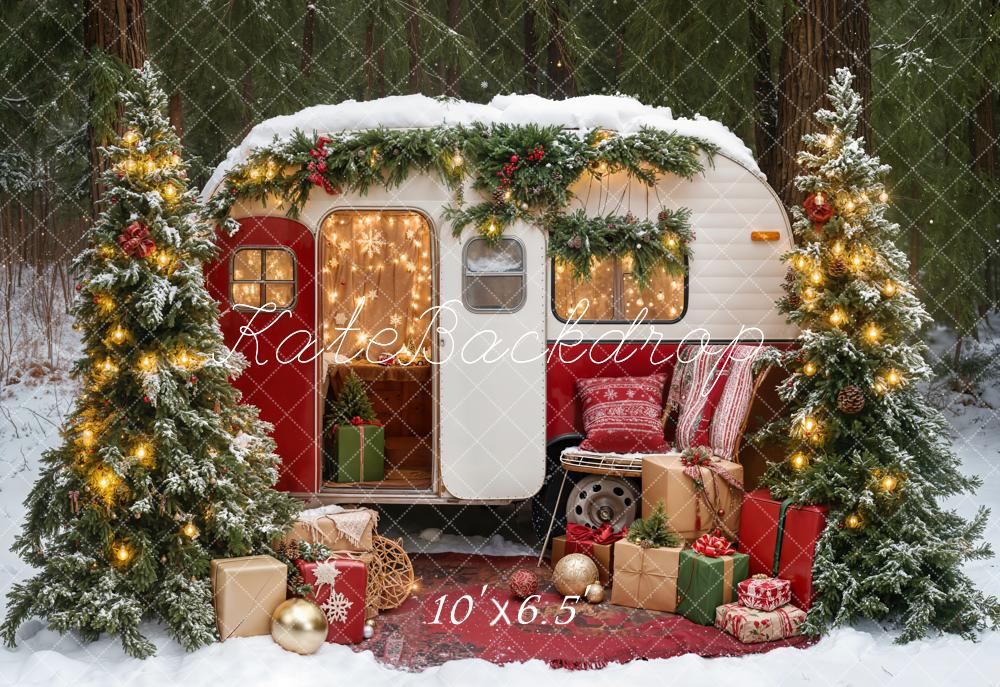 Kate Weihnachten Wohnwagen Geschenke Tannen Fleece Hintergrund Entworfen von Emetselch