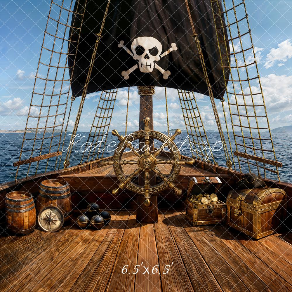 Kate Piraten Schiff Schatztruhe Schwarz Gold Hintergrund Entworfen von Emetselch
