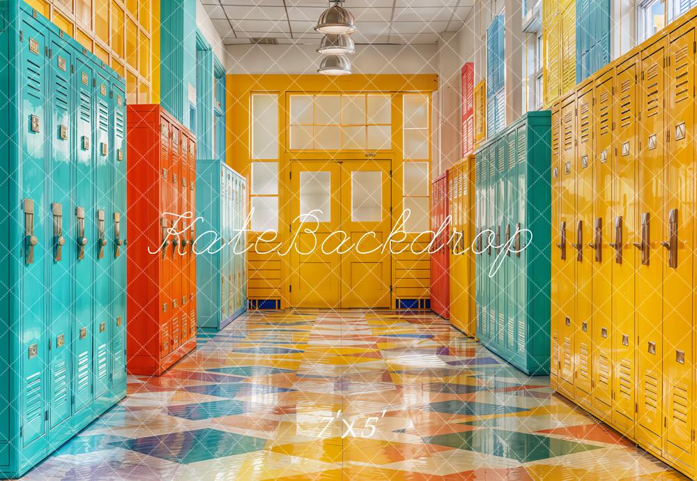 Kate Zurück Zur Schule Bunte Spinde Modern Hintergrund Entworfen von Emetselch - Kate Backdrop.de