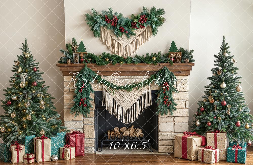 Kate Weihnachten Kamin Weihnachtsbaum Geschenke Fleece Hintergrund Entworfen von Emetselch - Kate Backdrop.de