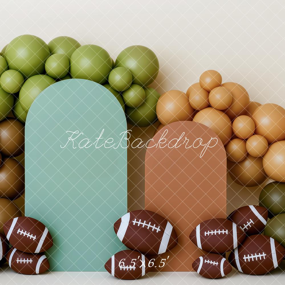 Kate Sport Football Ballons Braun Grün Hintergrund Entworfen von Patty Roberts - Kate Backdrop.de
