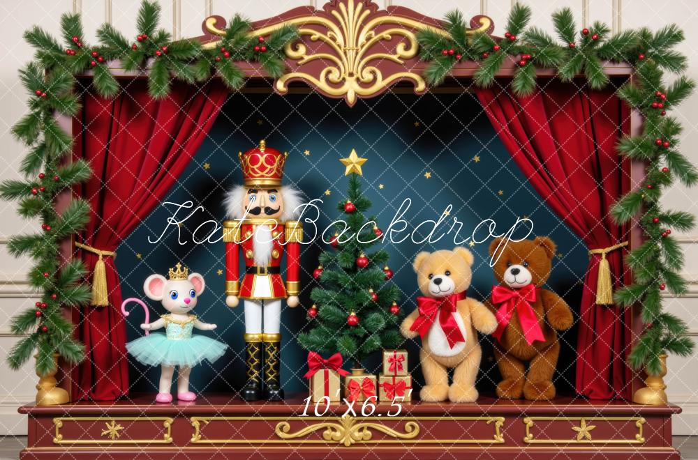 Kate Weihnachten Nussknacker Bühne Spielzeugfiguren Hintergrund Entworfen von Mini MakeBelieve - Kate Backdrop.de