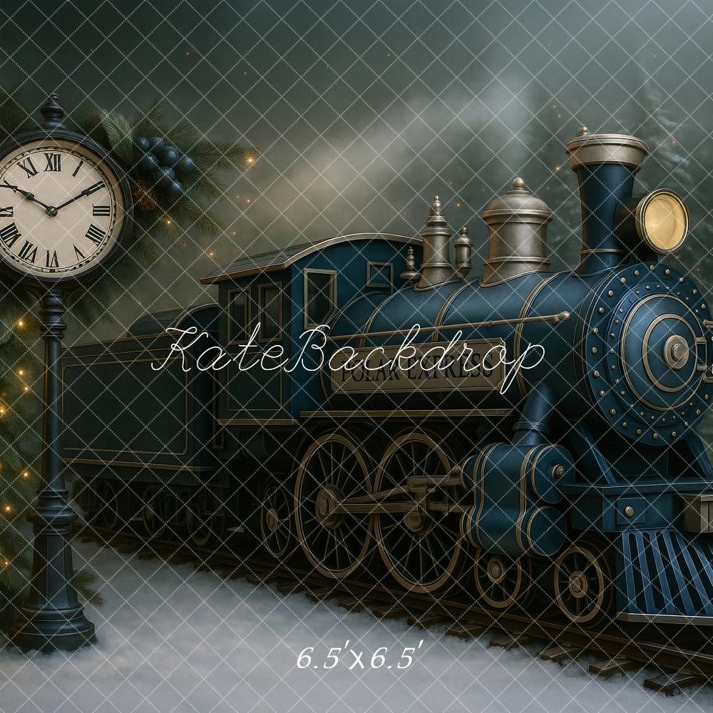 Kate Weihnachten Zug Uhr Tannenzweige Hintergrund Entworfen von Ashley Paul - Kate Backdrop.de