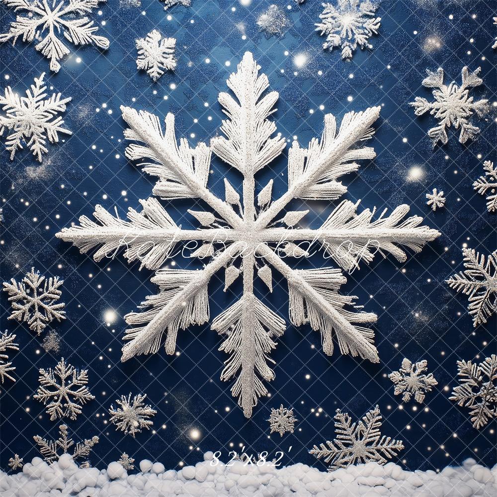 Kate Weihnachten Schneeflocken Blau Glitzer Hintergrund Entworfen von Patty Roberts - Kate Backdrop.de