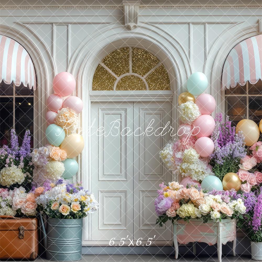 Kate Geburtstag Ballons Blumen Pastell Hintergrund Entworfen von Mini MakeBelieve - Kate Backdrop.de