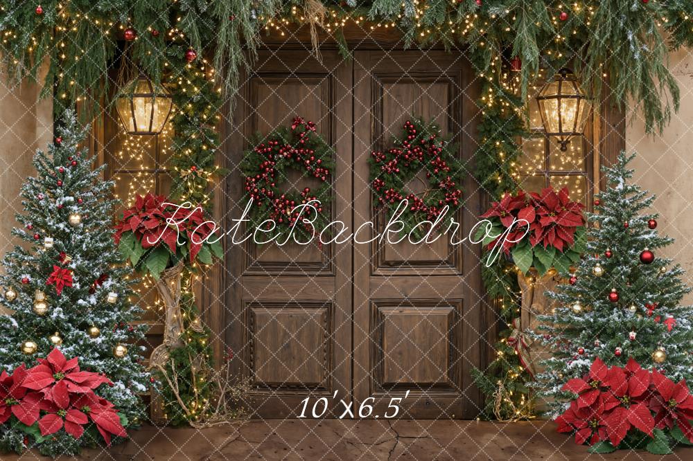 Kate Weihnachten Tannen Tür Kranz Fleece Hintergrund Entworfen von Emetselch - Kate Backdrop.de