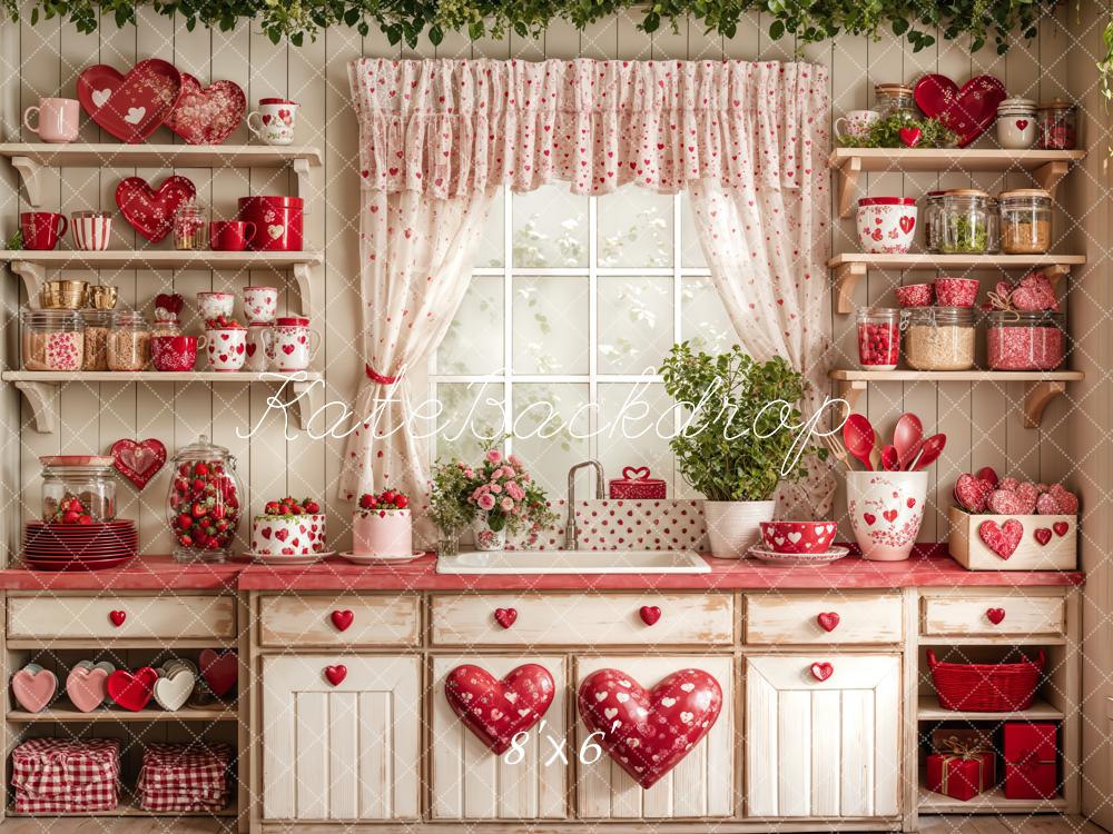 Kate Valentinstag Küche Herzen Rot Hintergrund Entworfen von Emetselch - Kate Backdrop.de