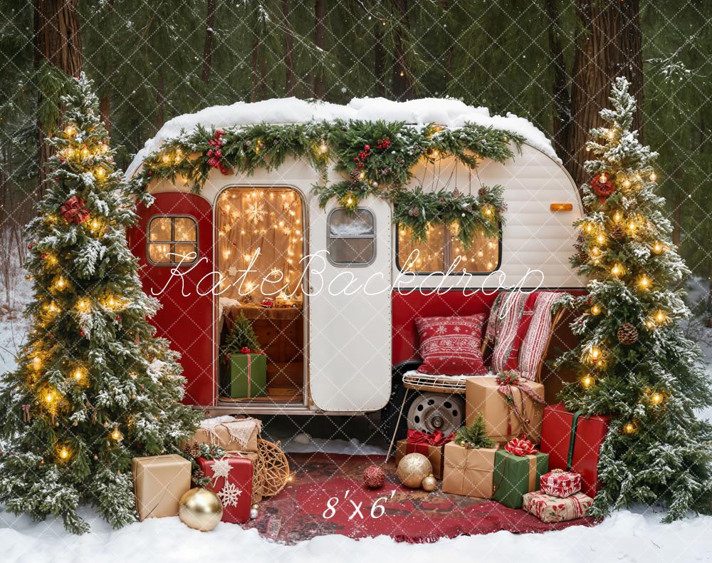 Kate Weihnachten Wohnwagen Geschenke Tannen Fleece Hintergrund Entworfen von Emetselch