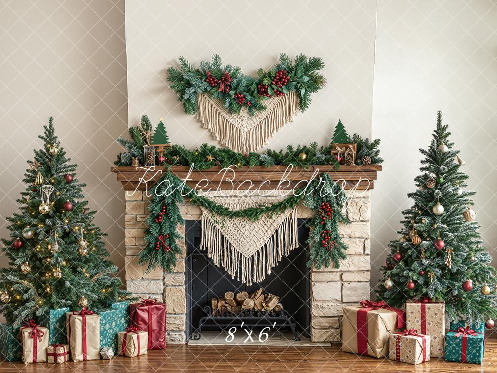 Kate Weihnachten Kamin Weihnachtsbaum Geschenke Fleece Hintergrund Entworfen von Emetselch - Kate Backdrop.de