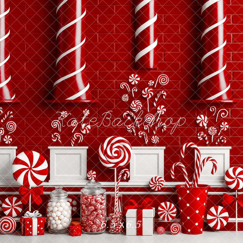 Kate Weihnachten Süßigkeiten Bonbons Rot Weiß Hintergrund Entworfen von Patty Roberts - Kate Backdrop.de