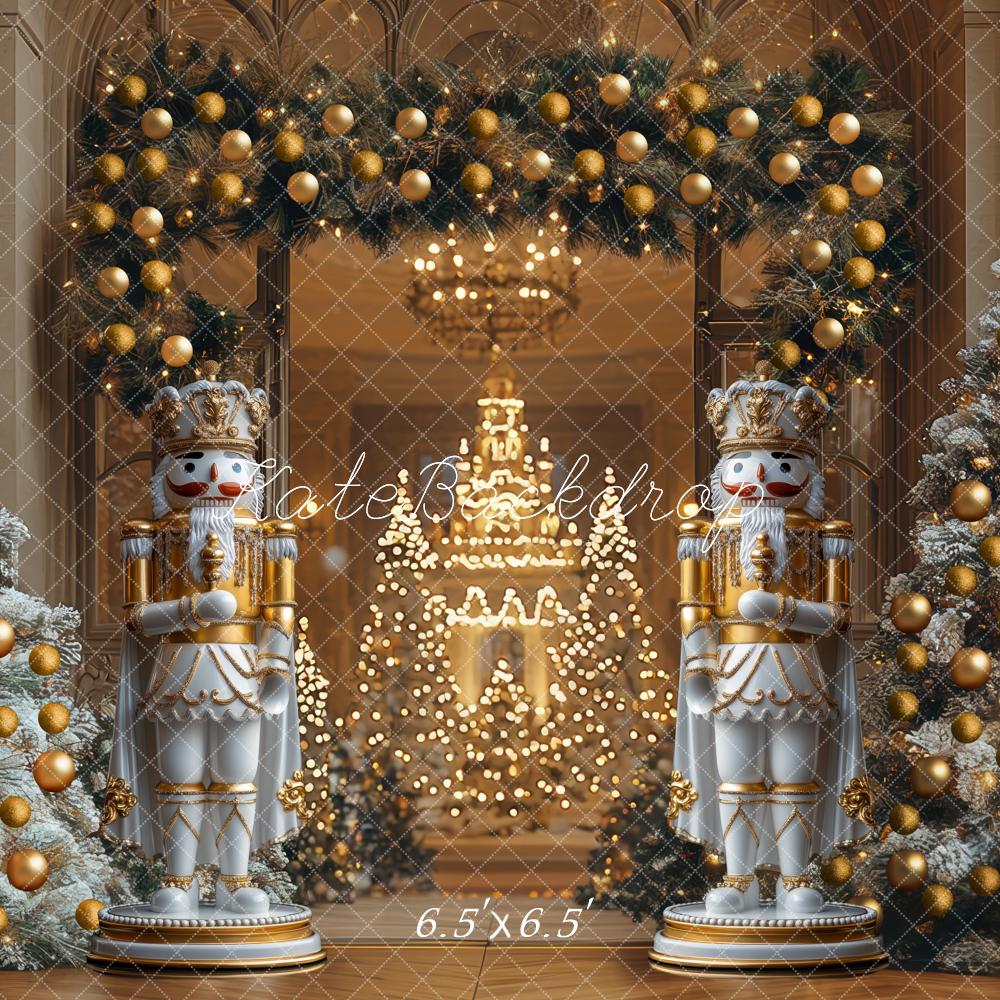 Kate Weihnachten Nussknacker Tannen Gold Hintergrund Entworfen von Mini MakeBelieve - Kate Backdrop.de