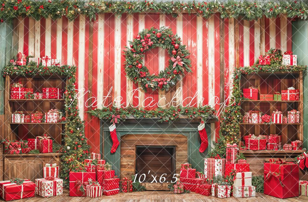 Kate Weihnachten Kamin Geschenke Rot Fleece Hintergrund Entworfen von Emetselch - Kate Backdrop.de