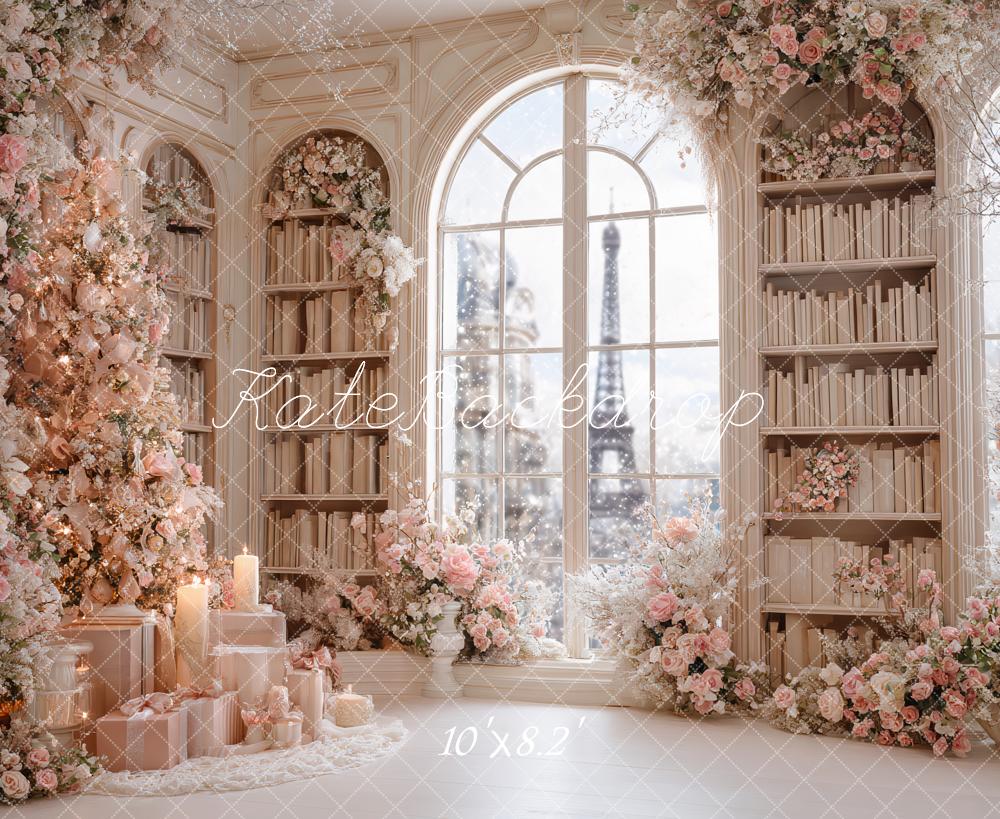 Kate Weihnachten Bücherregal Fenster Blumen Pastell Hintergrund Entworfen von Ashley Paul