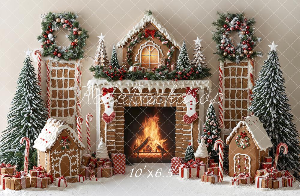 Kate Weihnachten Lebkuchen Kamin Geschenke Fleece Hintergrund Entworfen von Emetselch - Kate Backdrop.de