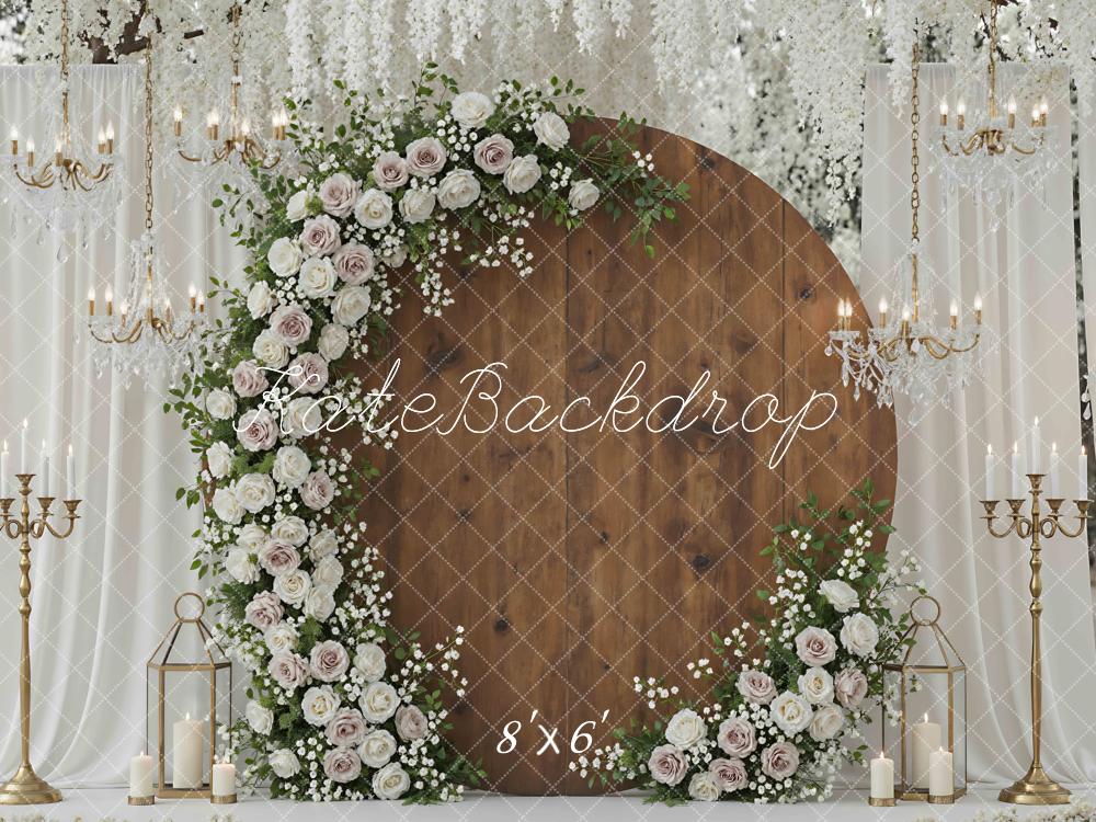 Kate Hochzeit Runde Holzscheibe Blumen Elegant Hintergrund Entworfen von Mini MakeBelieve