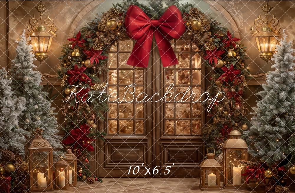 Kate Weihnachten Tür Kranz Rot Gold Fleece Hintergrund Entworfen von Emetselch - Kate Backdrop.de