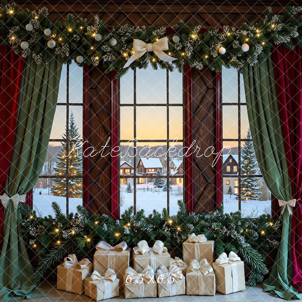 Kate Weihnachten Fenster Vorhänge Geschenke Hintergrund Entworfen von Mini MakeBelieve - Kate Backdrop.de