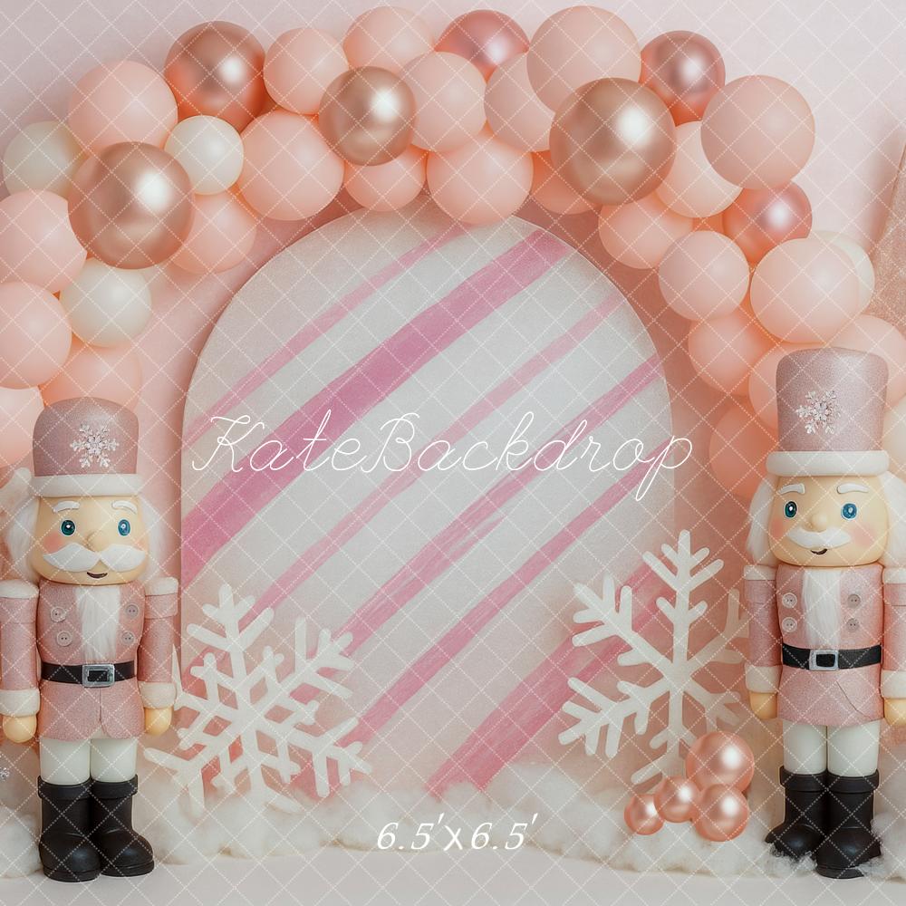 Kate Weihnachten Nussknacker Ballonbogen Rosa Hintergrund Entworfen von Mini MakeBelieve - Kate Backdrop.de