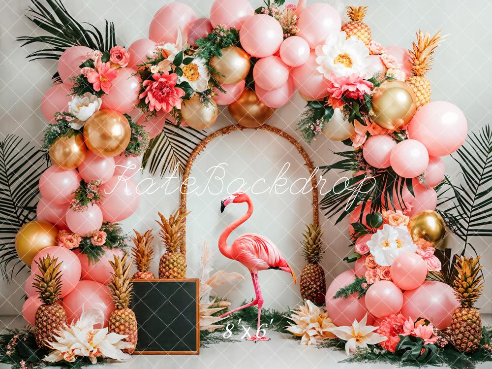 Kate Sommer Flamingo Ballons Blumen Pink Hintergrund Entworfen von Emetselch - Kate Backdrop.de