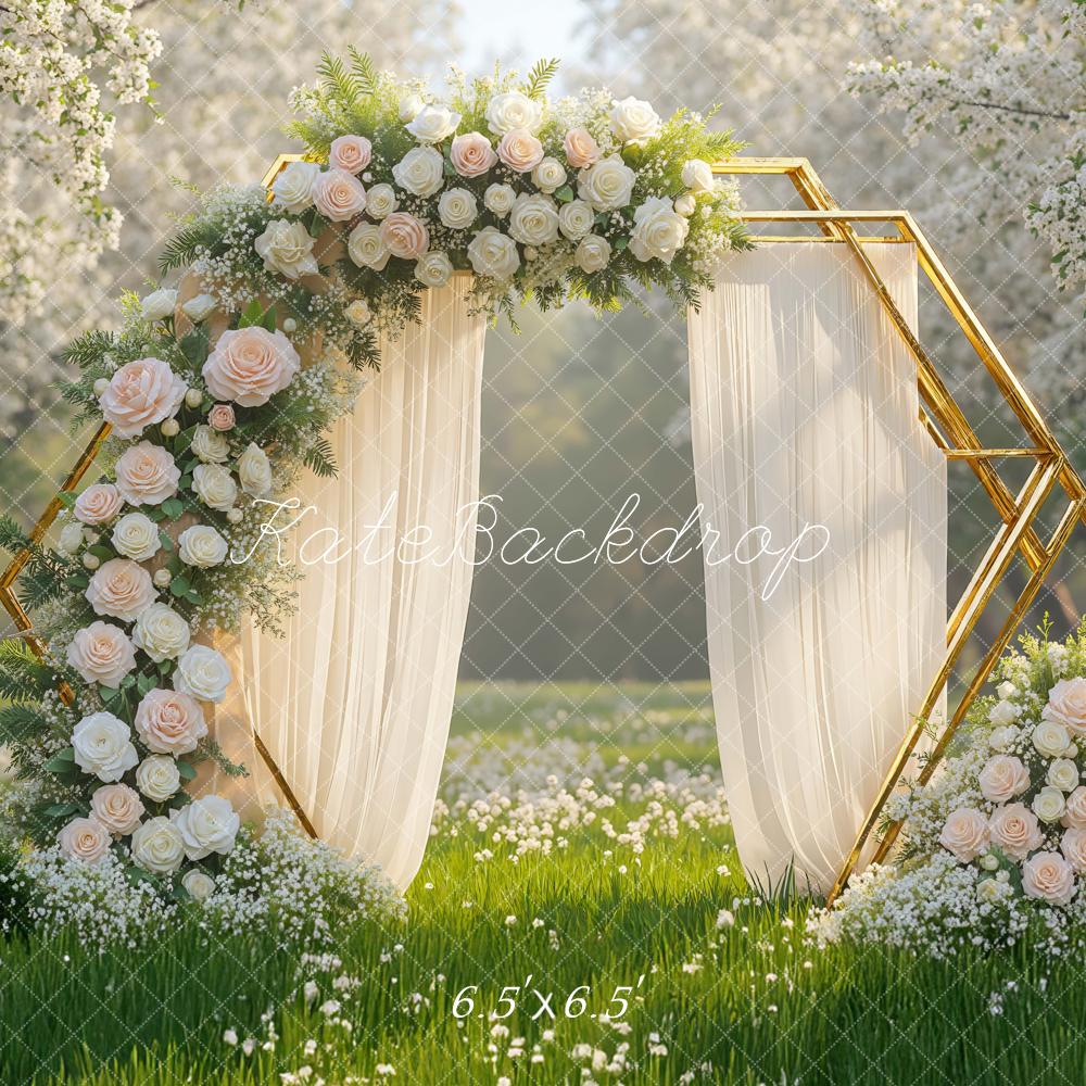 Kate Hochzeit Blumenbogen Gold Weiß Hintergrund Entworfen von Mini MakeBelieve - Kate Backdrop.de