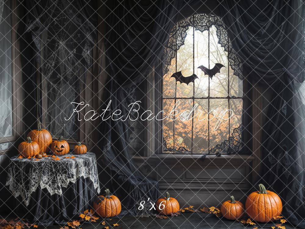 Kate Halloween Kürbisse Fenster Vintage Fleece Hintergrund Entworfen von Emetselch - Kate Backdrop.de