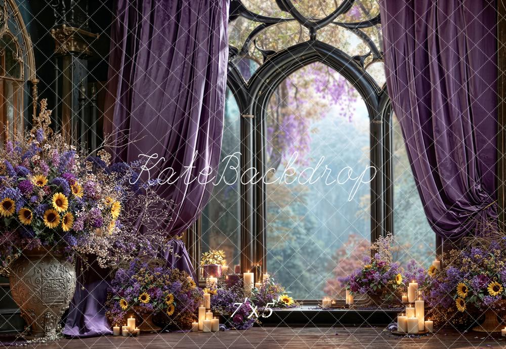 Kate Blumen Fenster Vorhang Lila Hintergrund Entworfen von Emetselch - Kate Backdrop.de