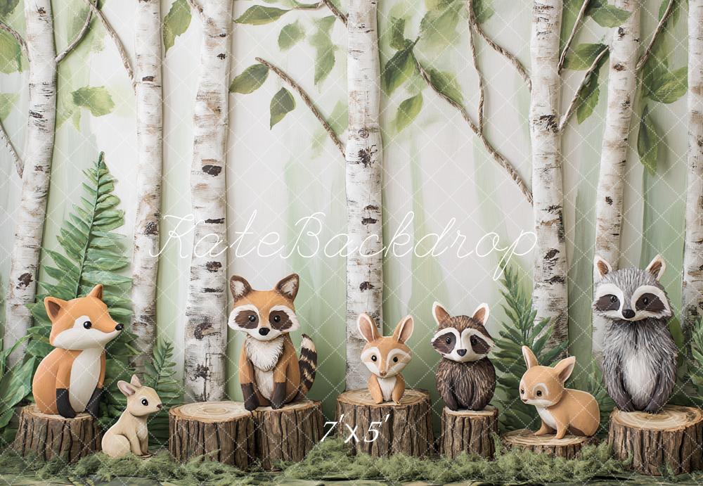 Kate Wald Tiere Birken Holzstämme Hintergrund Entworfen von Patty Roberts - Kate Backdrop.de