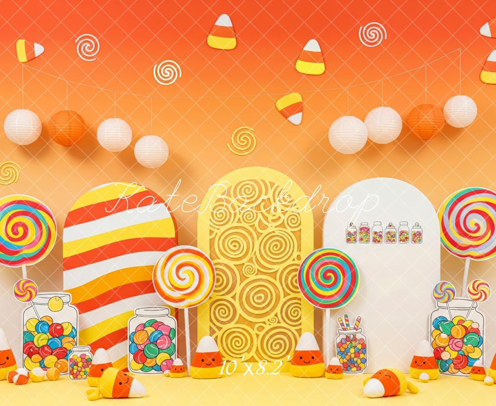 Kate Halloween Süßigkeiten Lollipop Orange Hintergrund Entworfen von Patty Roberts