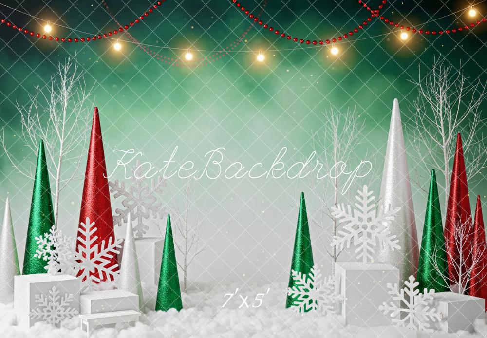 Kate Weihnachten Schneeflocken Kegel Grün Rot Hintergrund Entworfen von Patty Roberts