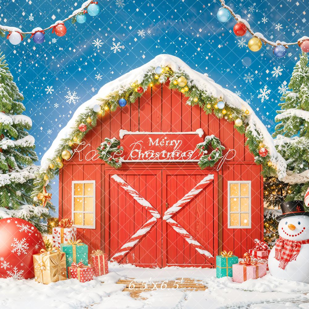 Kate Weihnachten Rote Scheune Schneemann Schnee Hintergrund Entworfen von Chain - Kate Backdrop.de