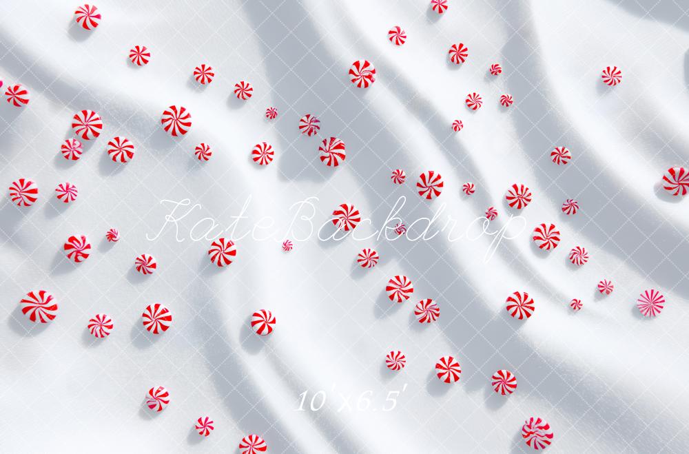 Kate Weihnachten Pfefferminz Bonbons Weiß Hintergrund Entworfen von Patty Roberts - Kate Backdrop.de