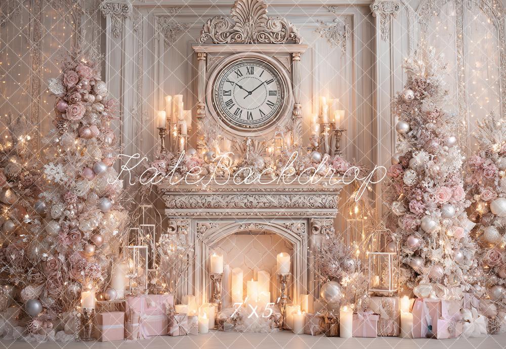 Kate Weihnachten Kamin Uhr Rosa Hintergrund Entworfen von Ashley Paul