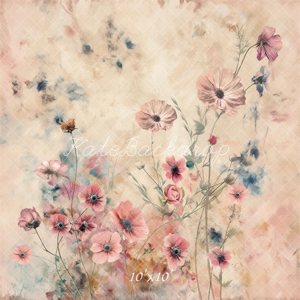 Kate Blumen Feld Aquarell Pastell Hintergrund Entworfen von Kerry Anderson - Kate Backdrop.de