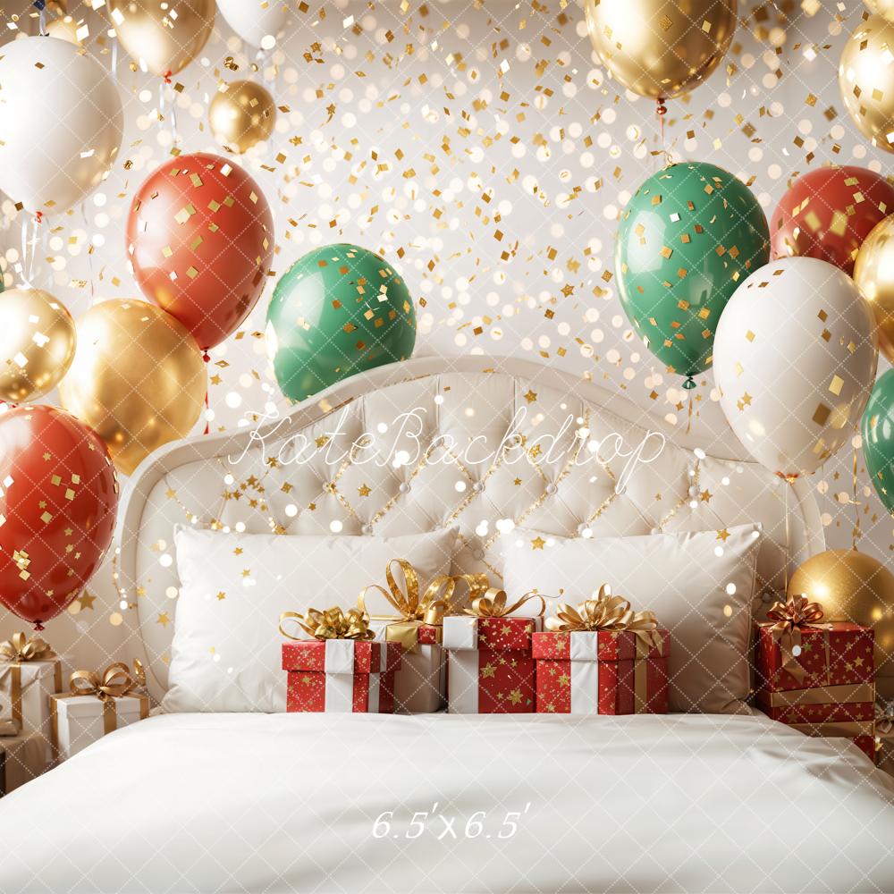 Kate Weihnachten Ballons Geschenke Gold Hintergrund Entworfen von Emetselch - Kate Backdrop.de