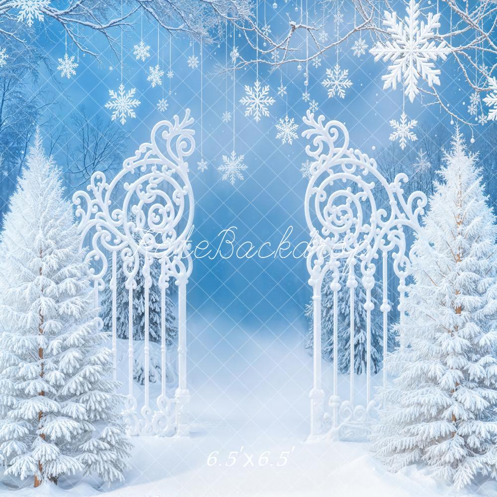 Kate Weihnachten Schneetor Schneeflocken Blau Hintergrund Entworfen von Emetselch - Kate Backdrop.de