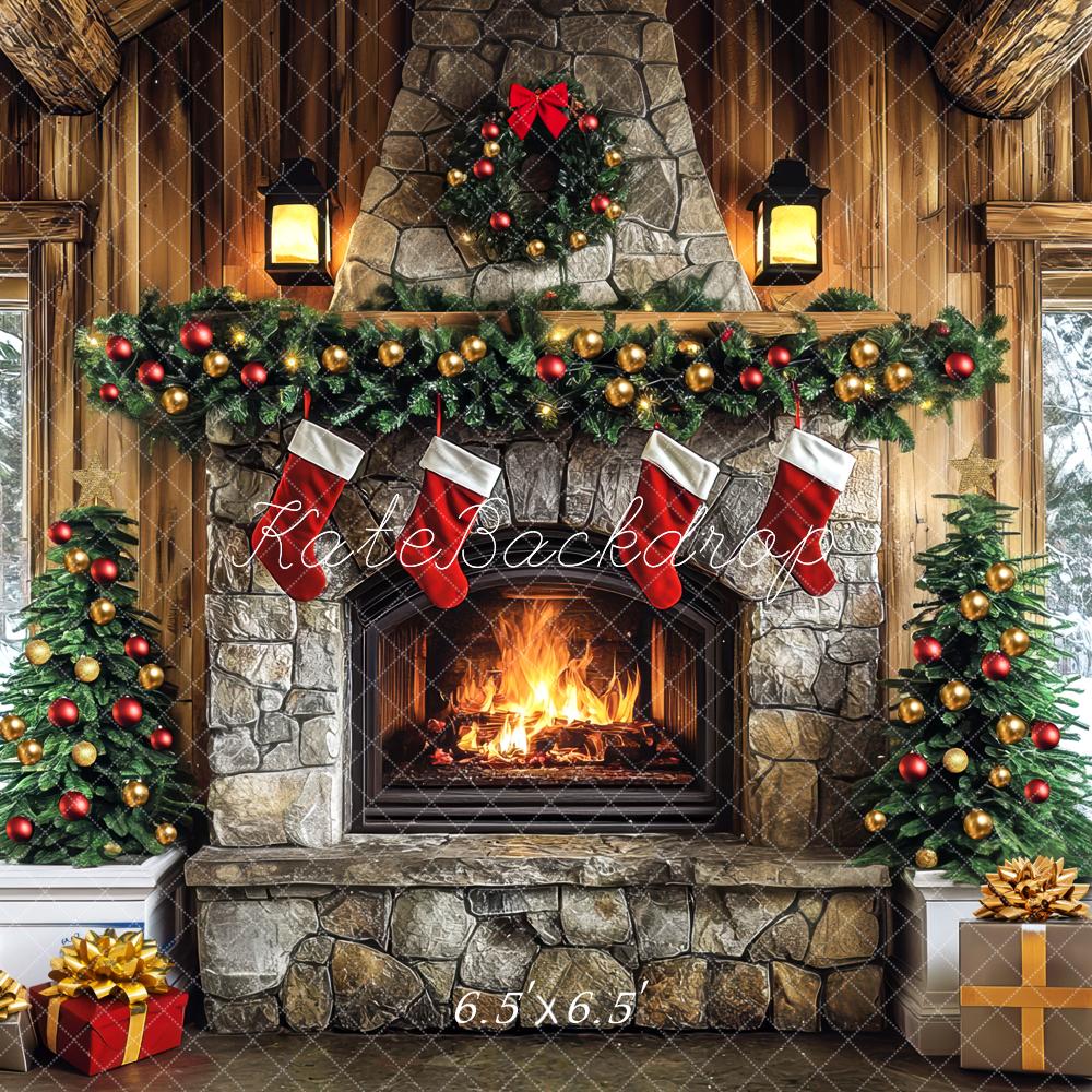 Kate Weihnachten Kamin Girlande Geschenke Hintergrund Entworfen von Mini MakeBelieve - Kate Backdrop.de